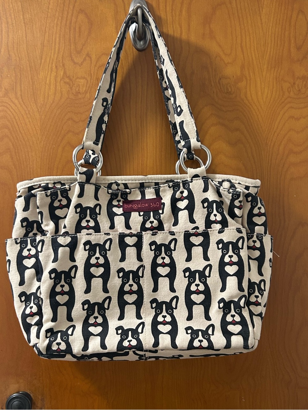bungalow 360 Beige Tote with Black Dog Print